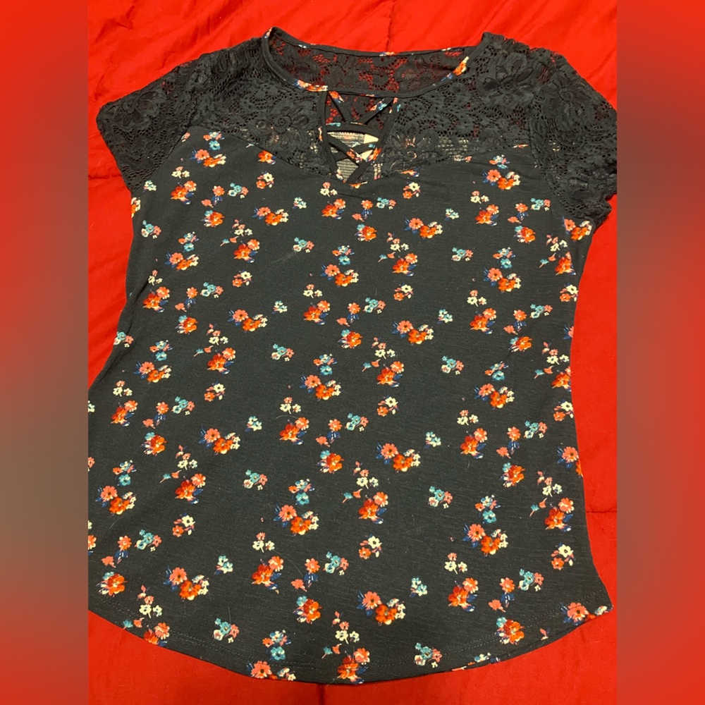 No Boundaries Black Floral Lace Top